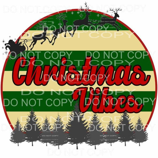 Christmas Vibes Santa Sleigh Reindeers Trees Red Green Cream