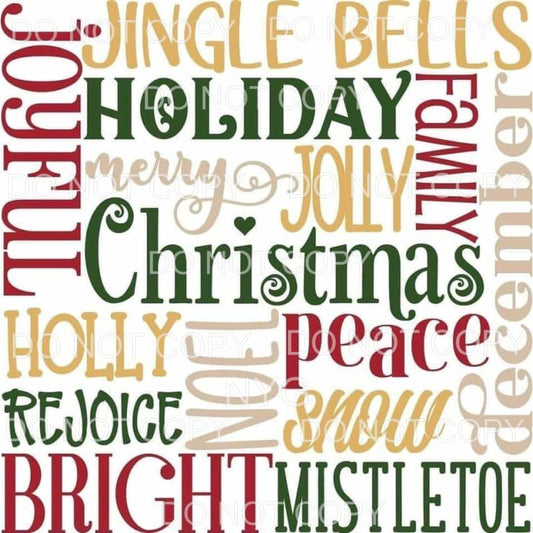 Christmas Words Collage Green Red Gold #1862 Sublimation 