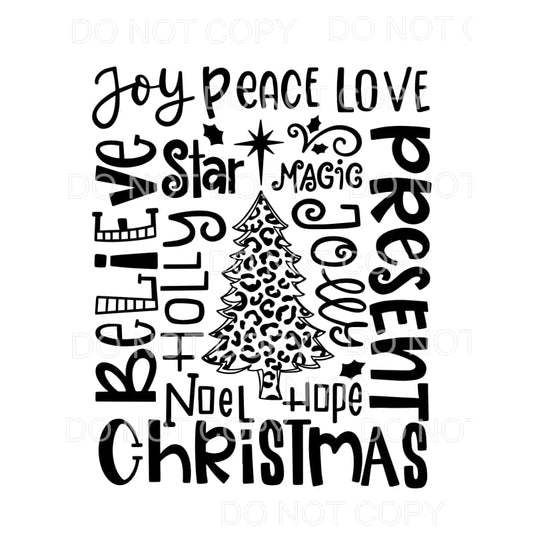Christmas Words Subway Art Leopard Tree Sublimation 
