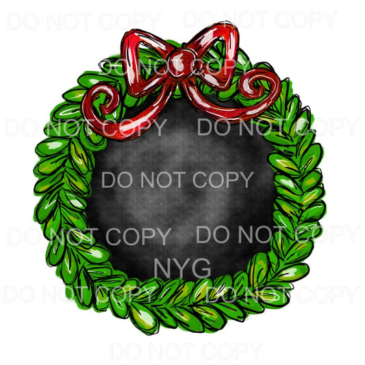 Christmas Wreath Red Bow Black Watercolor Background #1478 