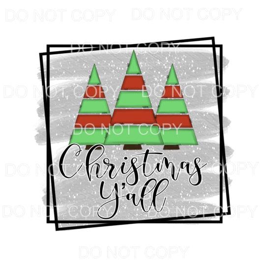 Christmas Y’all Red Green Trees Silver Glitter Double Frame 