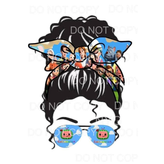 Cocomelon Messy Bun Hair Scarf Aviator Glasses Sublimation 