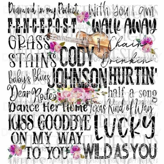 Cody Johnson songs Sublimation transfers Heat Transfer