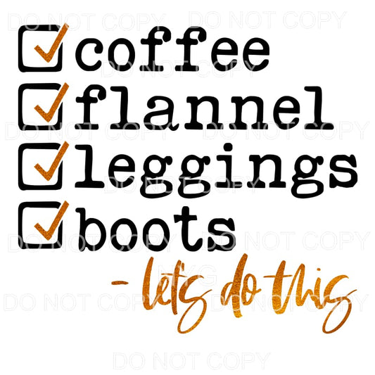 Coffee Flannel Leggings Boots Let’s Do This Orange Glitter 