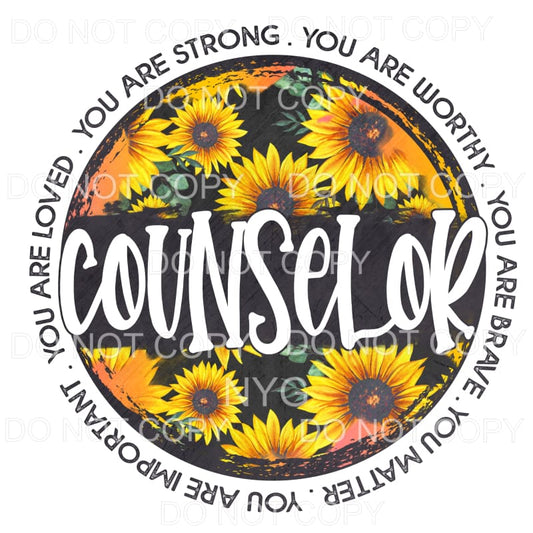 Counselor Sunflowers Circle Grunge Sublimation transfers - 