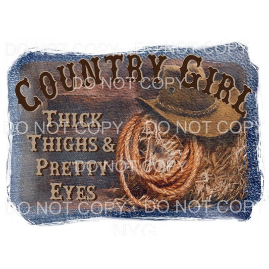Country Girl Thick Thighs & Pretty Eyes Denim Cowboy Hat 