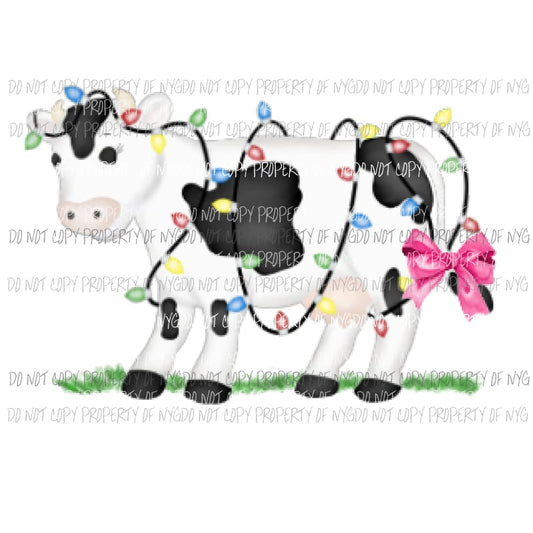 Cow - Girl Watercolor Christmas Sublimation transfers Heat Transfer