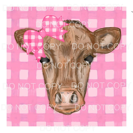 Cow Pink Gingham Bow Background Sublimation transfers - Heat