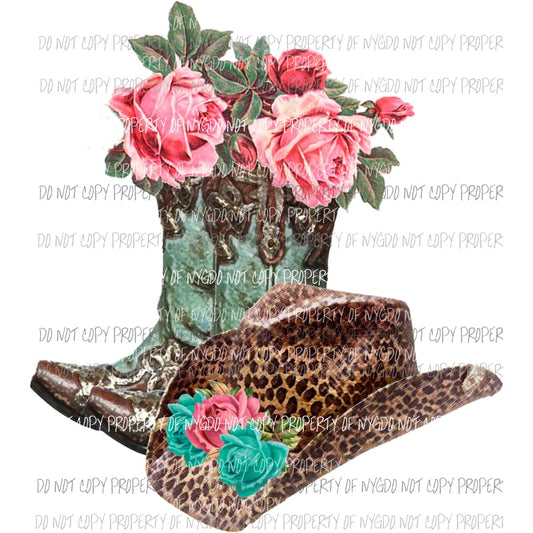 Cowboy hat and boots with flowers Sublimation transfers Heat Transfer