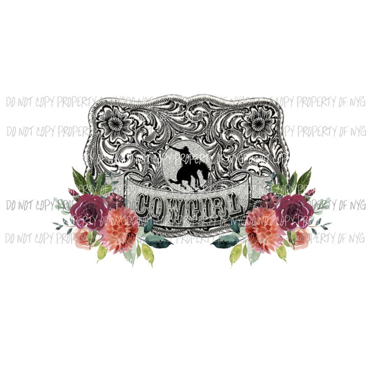 Cowgirl Buckle floral Sublimation transfers Heat Transfer
