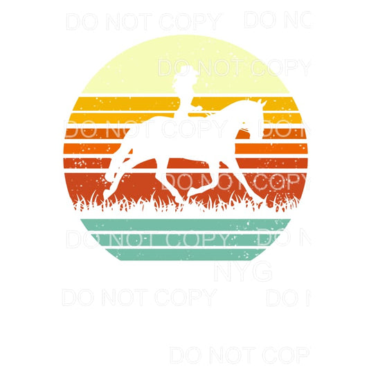 Cowgirl Horse Retro Sunset Colors Circle Sublimation 