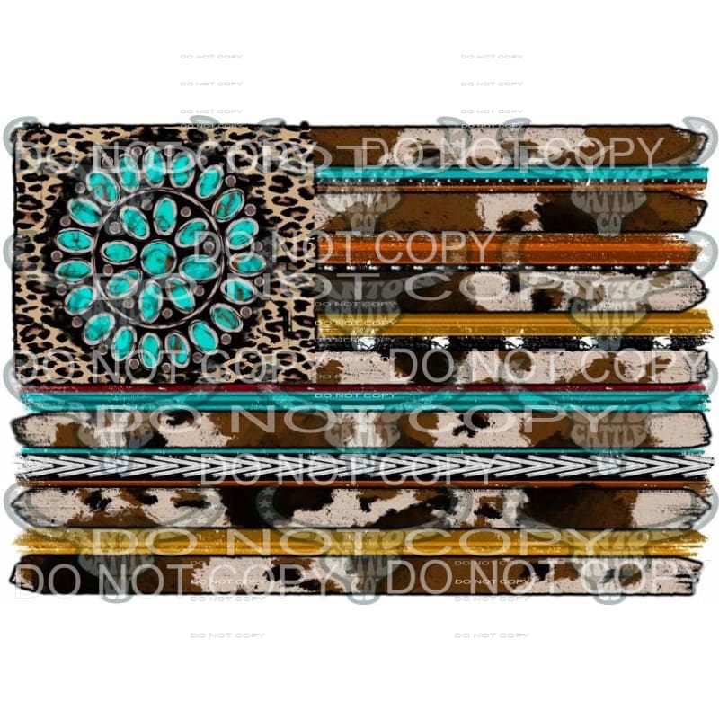 cowhide and turquoise flag # 3 Sublimation transfers - Heat 