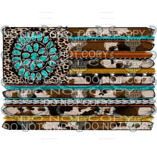 cowhide and turquoise flag # 3 Sublimation transfers - Heat 