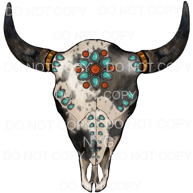 Cowhide Bull Skull Turquoise #1992 Sublimation transfers - 