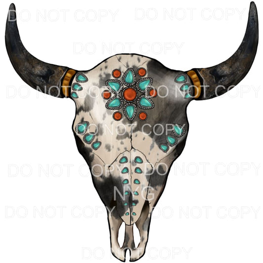 Cowhide Bull Skull Turquoise #1992 Sublimation transfers - 