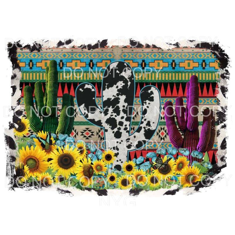 Cowhide Cactus Sunflowers Turquoise Sublimation transfers - 