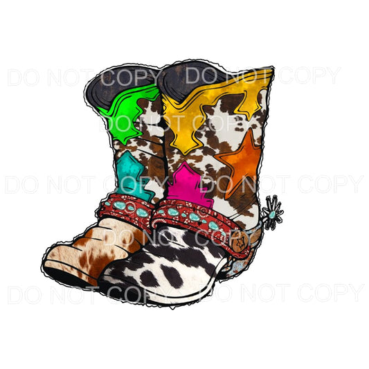 Cowhide Colorful Cowboy Boots Sublimation transfers - Heat 