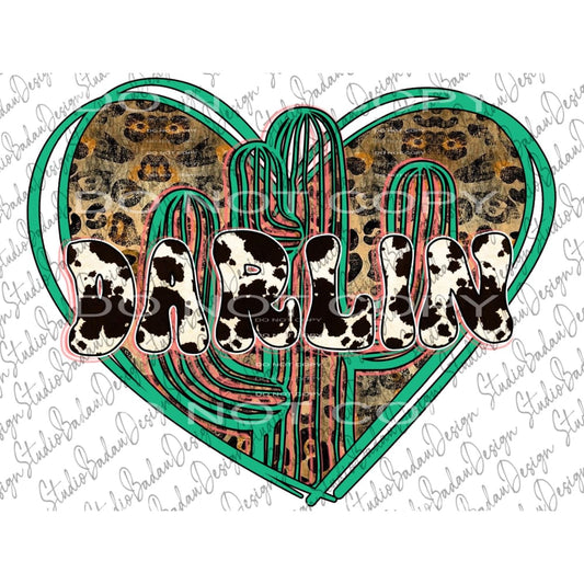 Cowhide Darlin Heart Cactus # 6133 Sublimation transfers - 
