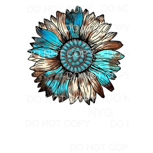 Cowhide Sunflower with Turquoise Sublimation transfers - 