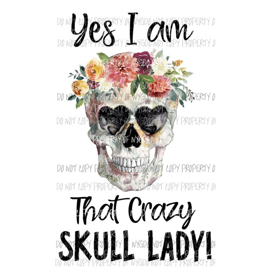 Crazy skull lady Sublimation transfers Heat Transfer