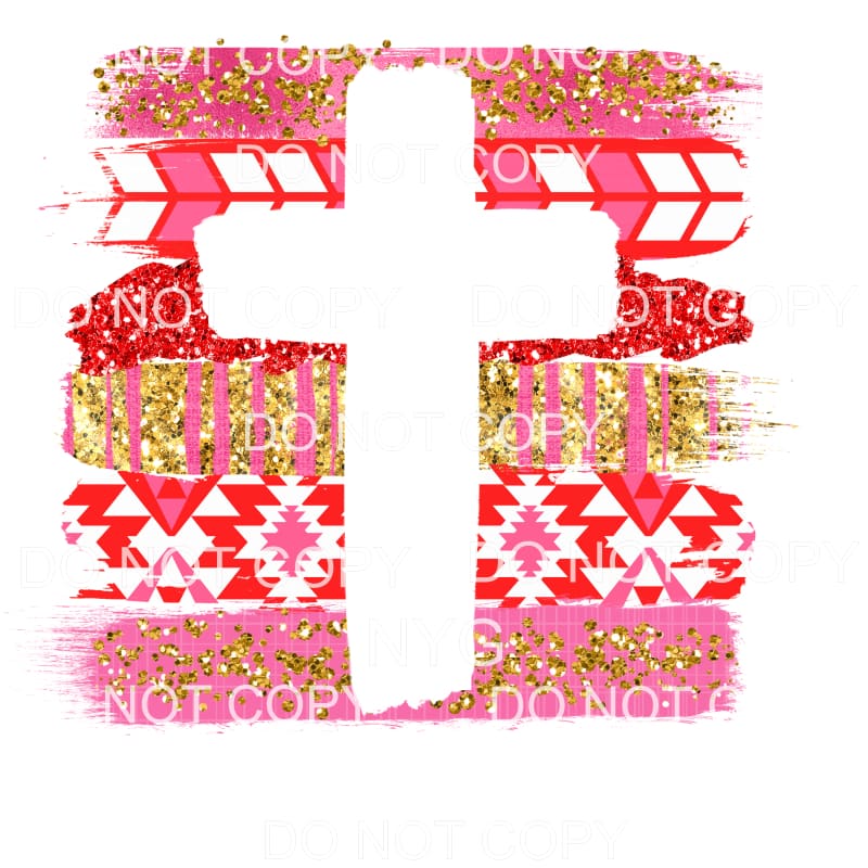 Cross Pink Red Pattern Brushstrokes Valentines Day #2213 