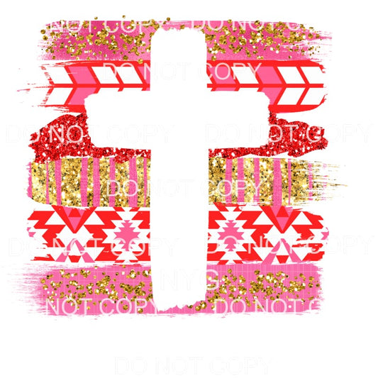 Cross Pink Red Pattern Brushstrokes Valentines Day #2213 