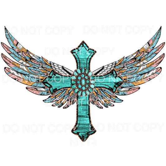 Cross with Wings #50 Sublimation transfers - Heat Transfer