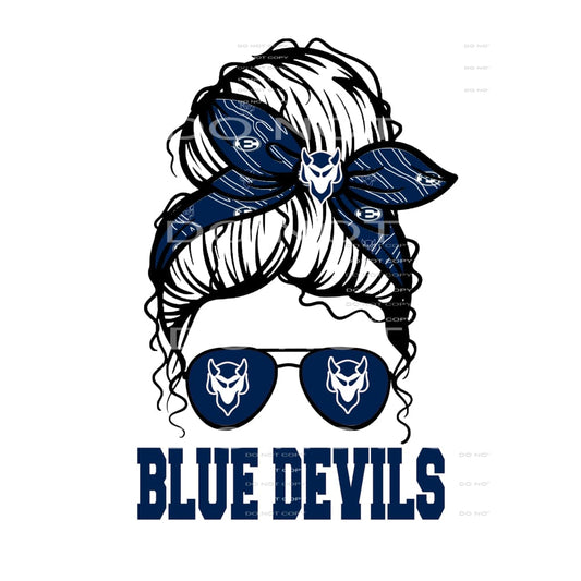custom blue devils messy bun Sublimation transfers - Heat