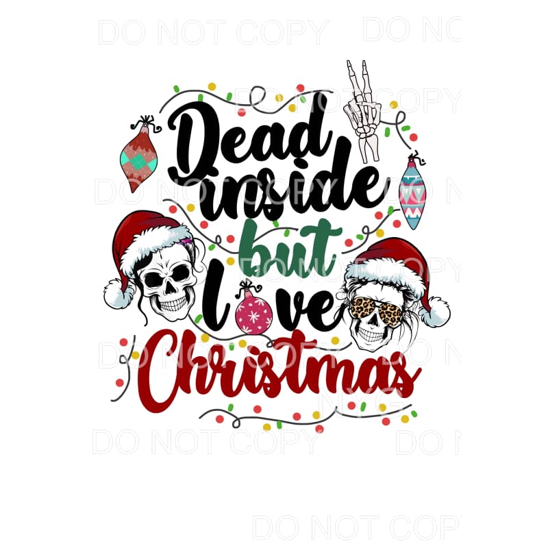 Dead Inside But Love Christmas Girl Boy Skull Santa Hat 