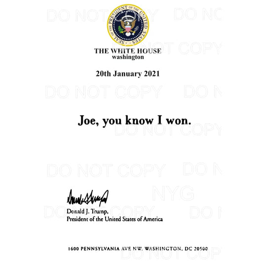 Dear Joe Letter Sublimation transfer - Heat Transfer