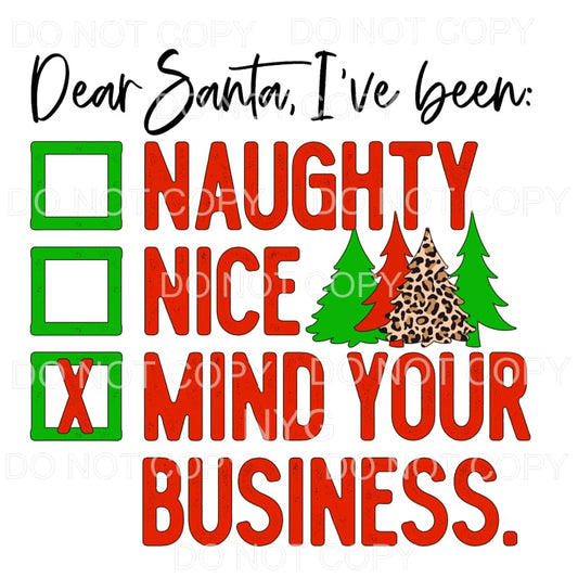 Dear Santa I’ve Been Mind Your Business Checklbox Red Green 