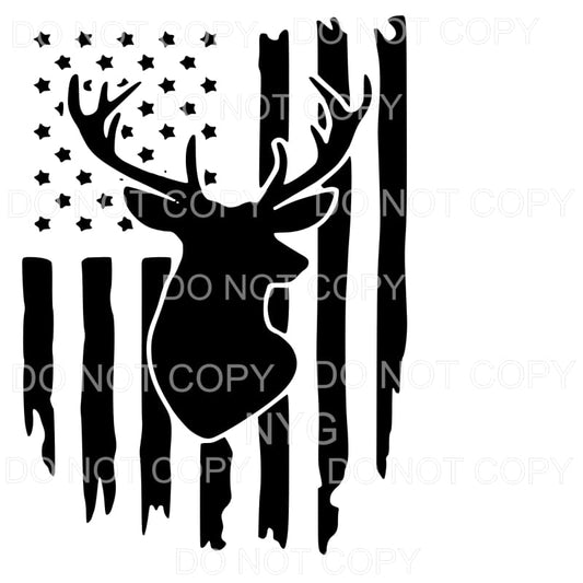 Deer Distressed American Flag Sublimation transfers - Heat 