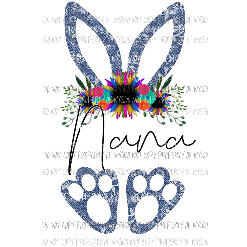Denim Bunny custom mom Nana grandma aunt in drop down menu Sublimation transfers Heat Transfer