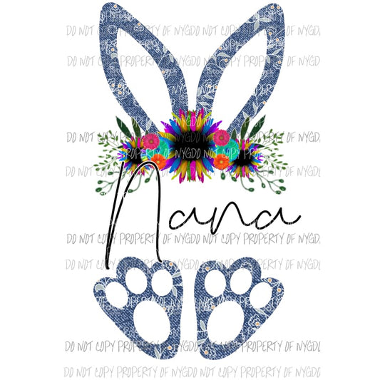Denim Bunny custom mom Nana grandma aunt in drop down menu Sublimation transfers Heat Transfer
