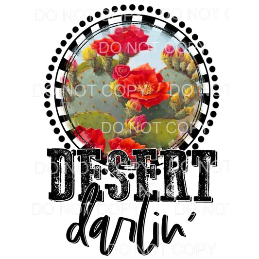 Desert Darlin Cactus Red Flowers Circle Sublimation 