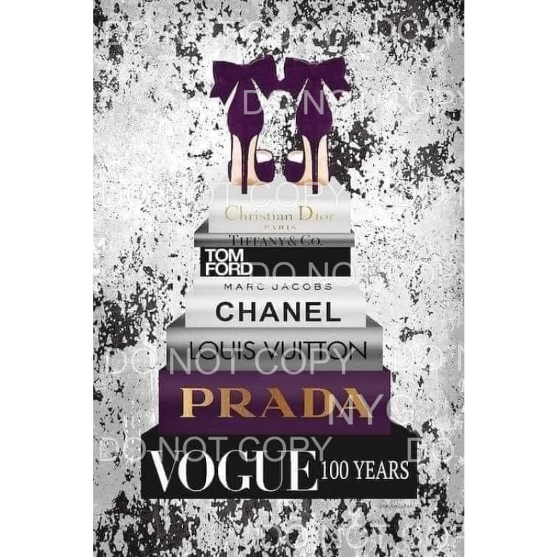 Designer Books Stacked Vogue LV Prada Purple Heels Marbled 