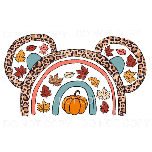 Disney Mickey Ears Rainbow Leaopard Leaves Pumpkin Fall 