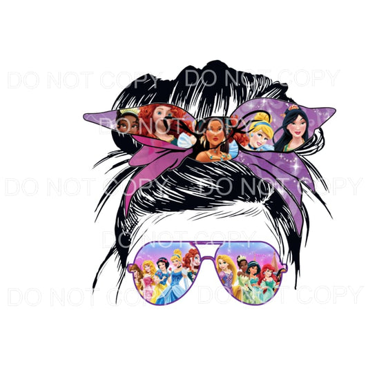 Disney Movie Princess Messy Bun Scarf Glasses Sublimation 