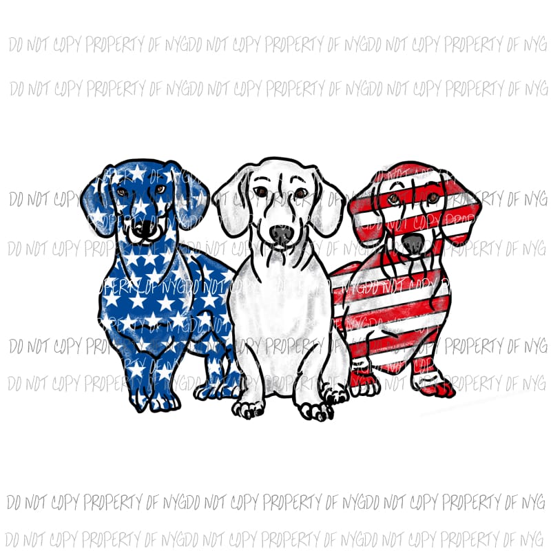 Dogs Doxie red white and blue Sublimation transfers Heat Transfer