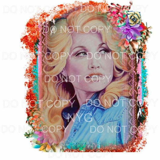 Dolly Parton Colorful Floral Framed Sublimation transfers - 