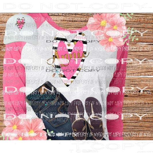 Double heart 3 - Personalized or not personalized Sublimation transfer Heat Transfer