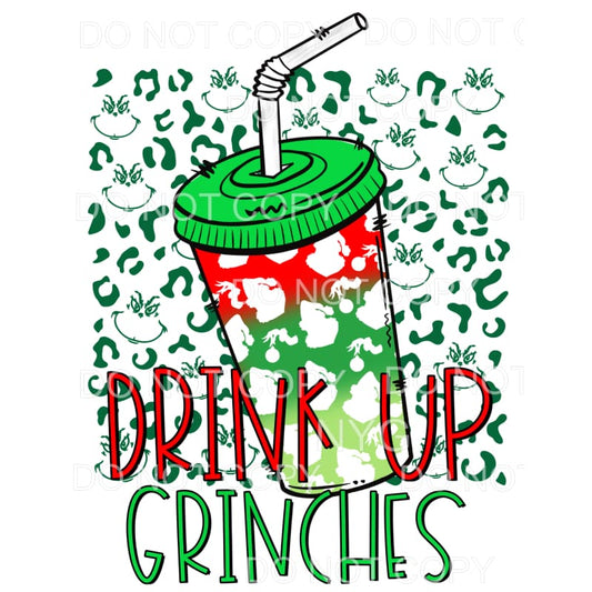 Drink Up Grinches Red Green Grinch Face Tumbler Leopard 