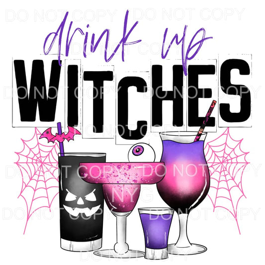 Drink Up Witches Pink Purple Glasses Spider Web Bats #364 
