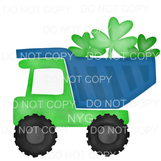 Dump Truck Green Blue Shamrocks Sublimation transfers - Heat