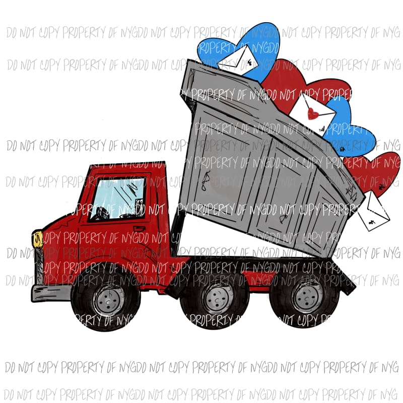 Dump Truck Hearts Letters red blue Valentines Day Sublimation transfers Heat Transfer