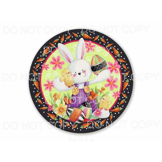 Easter Bunny Eggs Flowers Carrot Circle Frame Sublimation 