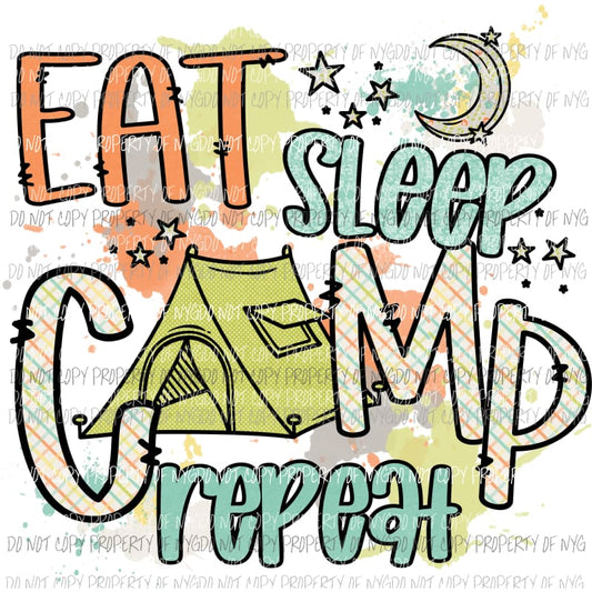 Eat Sleep Camp Repeat tent #3 green spatters patterns Sublimation transfers Heat Transfer