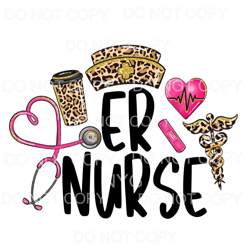 ER Nurse Pink Leopard Sublimation transfers - Heat Transfer