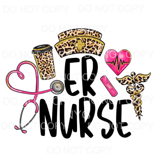 ER Nurse Pink Leopard Sublimation transfers - Heat Transfer
