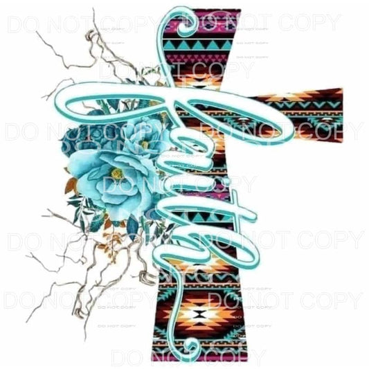 Faith Blue Flower Aztec Cross #1838 Sublimation transfers - 
